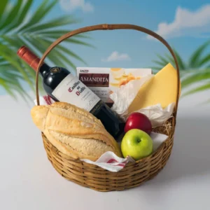 Cesta de Frutas e Vinho Tinto
